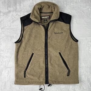 VTG Timberland Weathergear Fleece Vest USA Made Olive Full Zip Outdoor Sz M Y2K